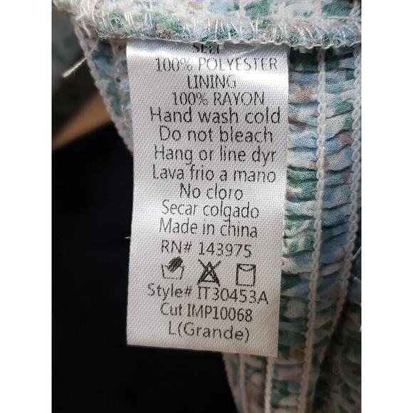 Millibon Blouse Top Womens L Green Floral Ruffled Smocked Tie Front Square Neck - Picture 6 of 12